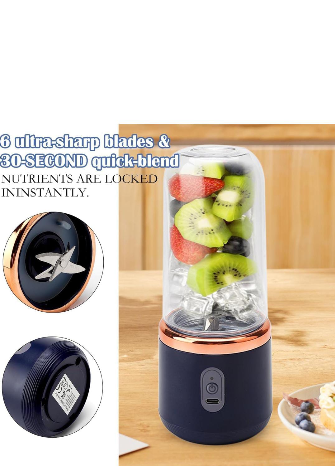 Portable Blender Electric Juicers Fruit Mixers USB Rechargeable Smoothie Mini Personal Juicer 6 Blades 3Gears With 1500 Mah Rechargeable