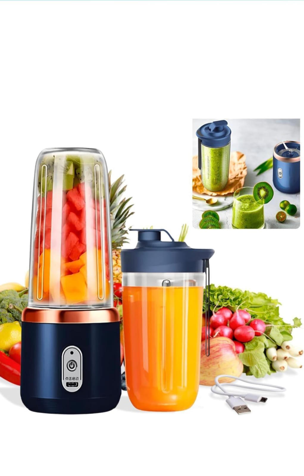 Portable Blender Electric Juicers Fruit Mixers USB Rechargeable Smoothie Mini Personal Juicer 6 Blades 3Gears With 1500 Mah Rechargeable