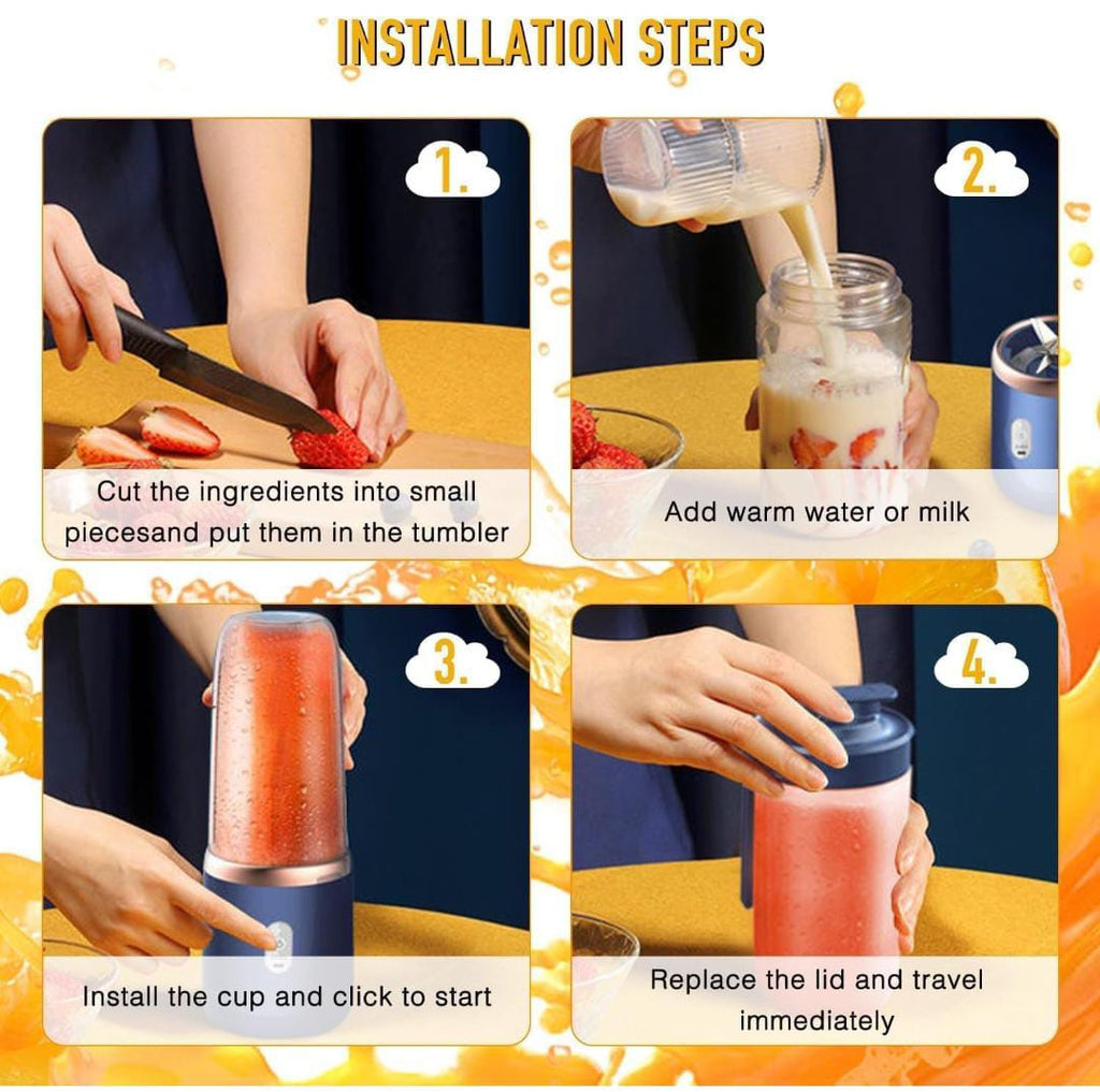 Portable Blender Electric Juicers Fruit Mixers USB Rechargeable Smoothie Mini Personal Juicer 6 Blades 3Gears With 1500 Mah Rechargeable
